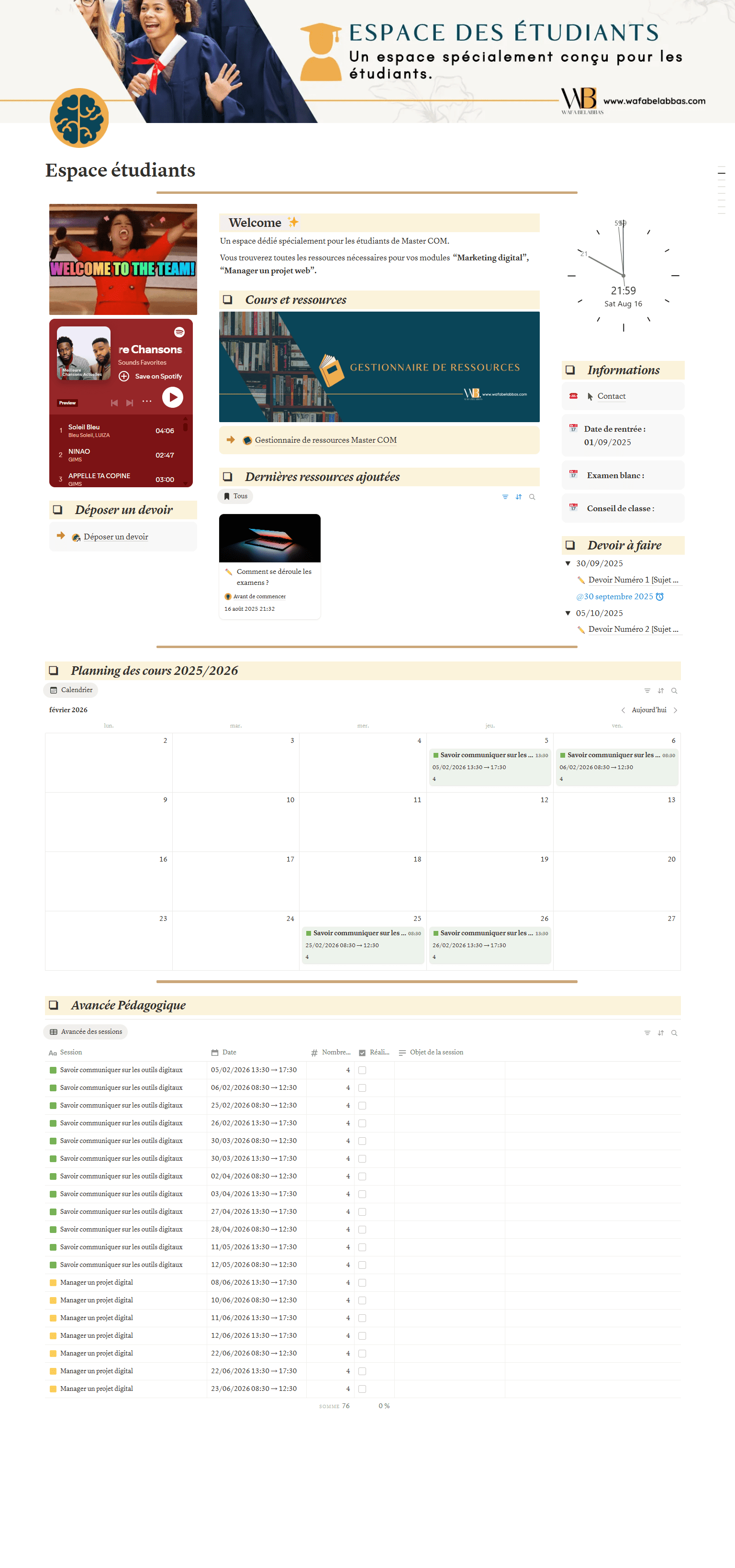 Gestion des étudiants et apprenants avec Notion